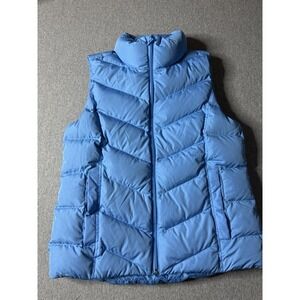 Lands' End Women's XS/P 2-4 Bright Blue Down Puff Vest Quilted Full Zip Chevron